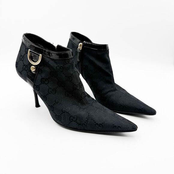 Gucci GG Canvas Pointed Toe Ankle Boots Heels Size 8 - Picture 2 of 15